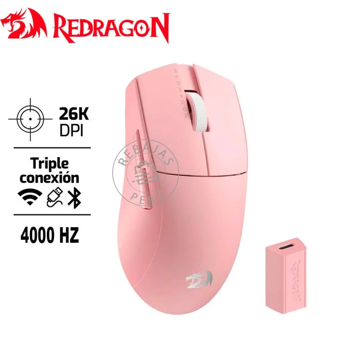 REDRAGON - Redragon K1NG PRO (4K Hz) Wireless Rosa  Mouse Gamer Inalámbrico
