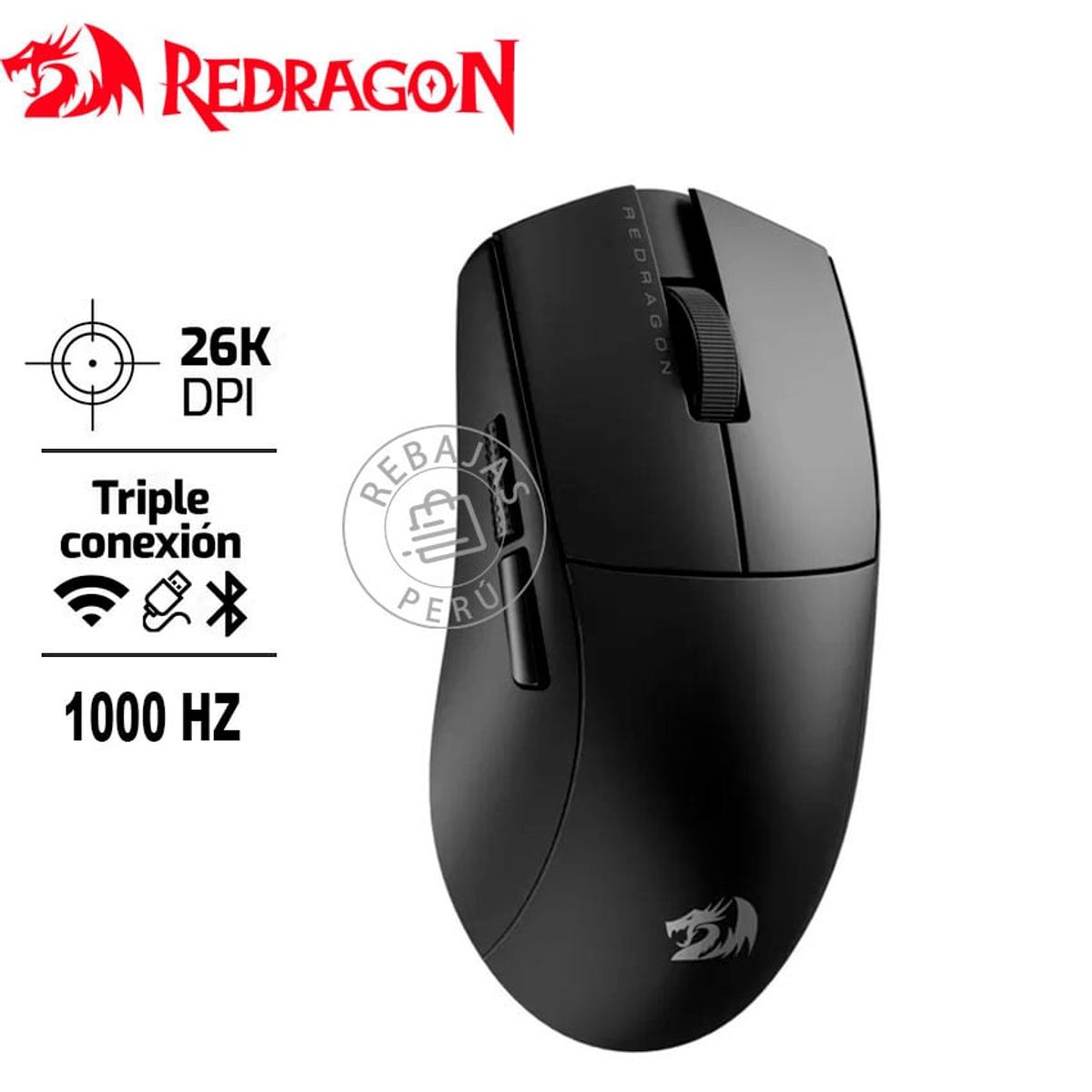 REDRAGON - Redragon K1NG PRO 1K Hz Wireless BLACK  Mouse Gamer Inalámbrico