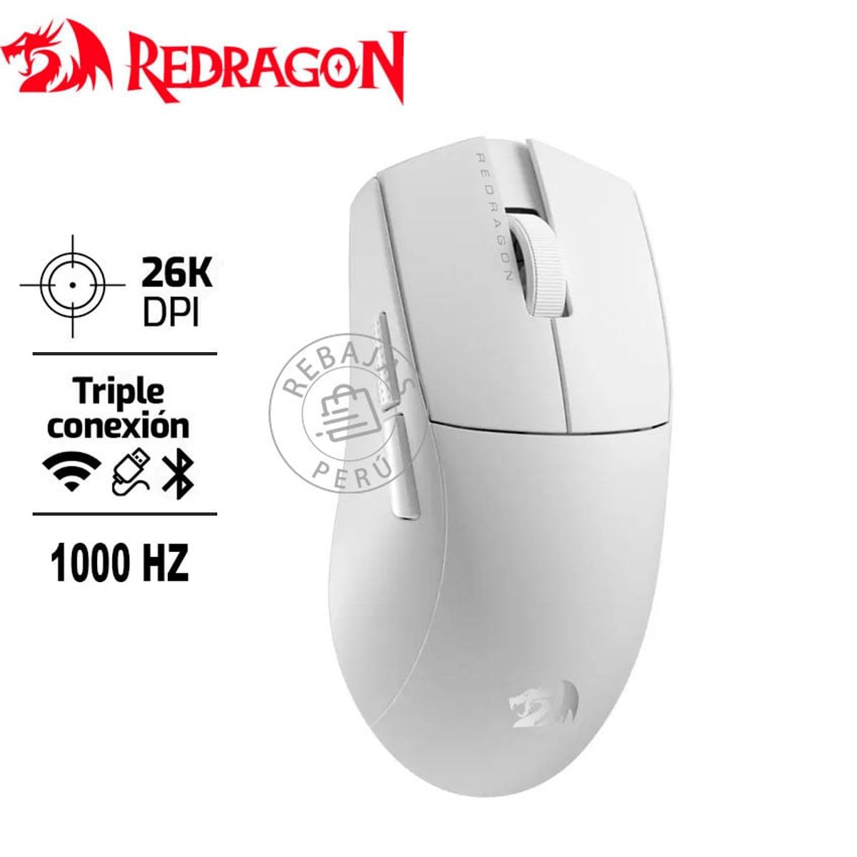 REDRAGON - Redragon K1NG PRO 1K Hz Wireless Blanco Mouse Gamer Inalámbrico