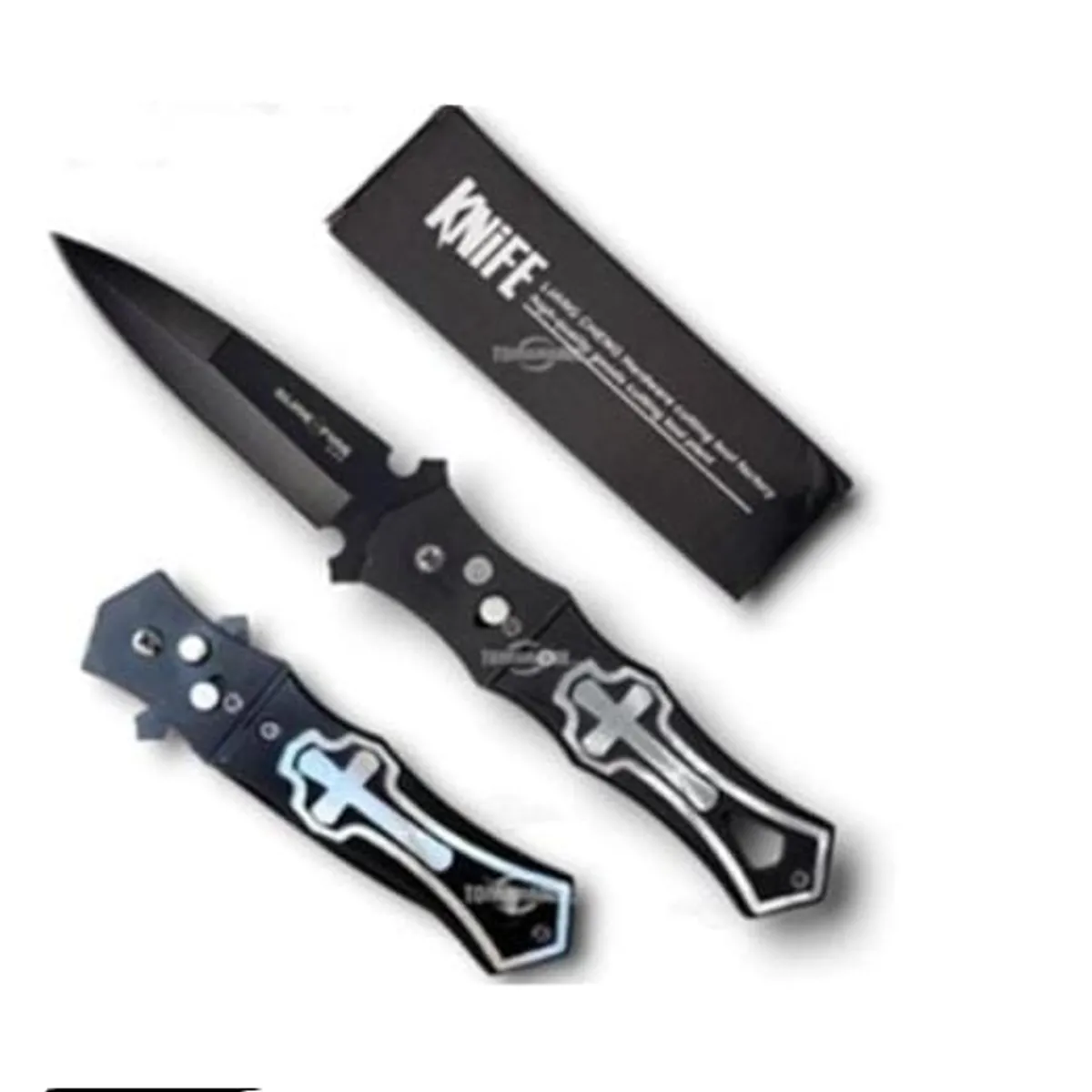 GENERICO - Navaja Invencible Cuchilla Automática Black Cruze 440 AI90 de Acero