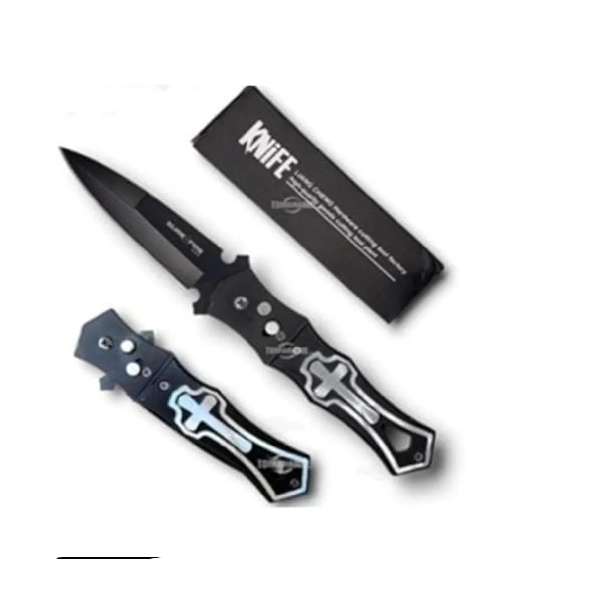 GENERICO - Navaja Invencible Cuchilla Automática Black Cruze 440 AI90 de Acero