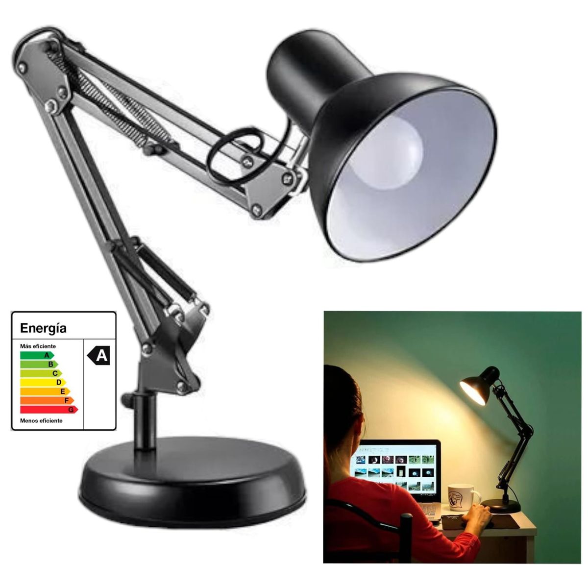 GENERICO - Lámpara Led Mesa Escritorio Brazo Flexible Vintage MT811