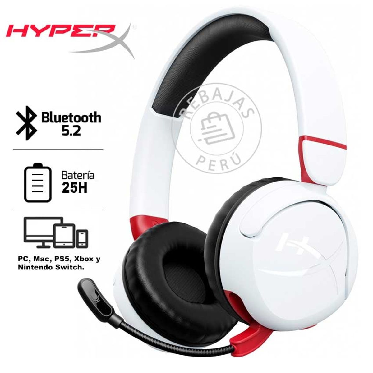 HYPERX CLOUD - Audifono HyperX Cloud Mini Kids Wireless Sonido batería de 25 h Blanco