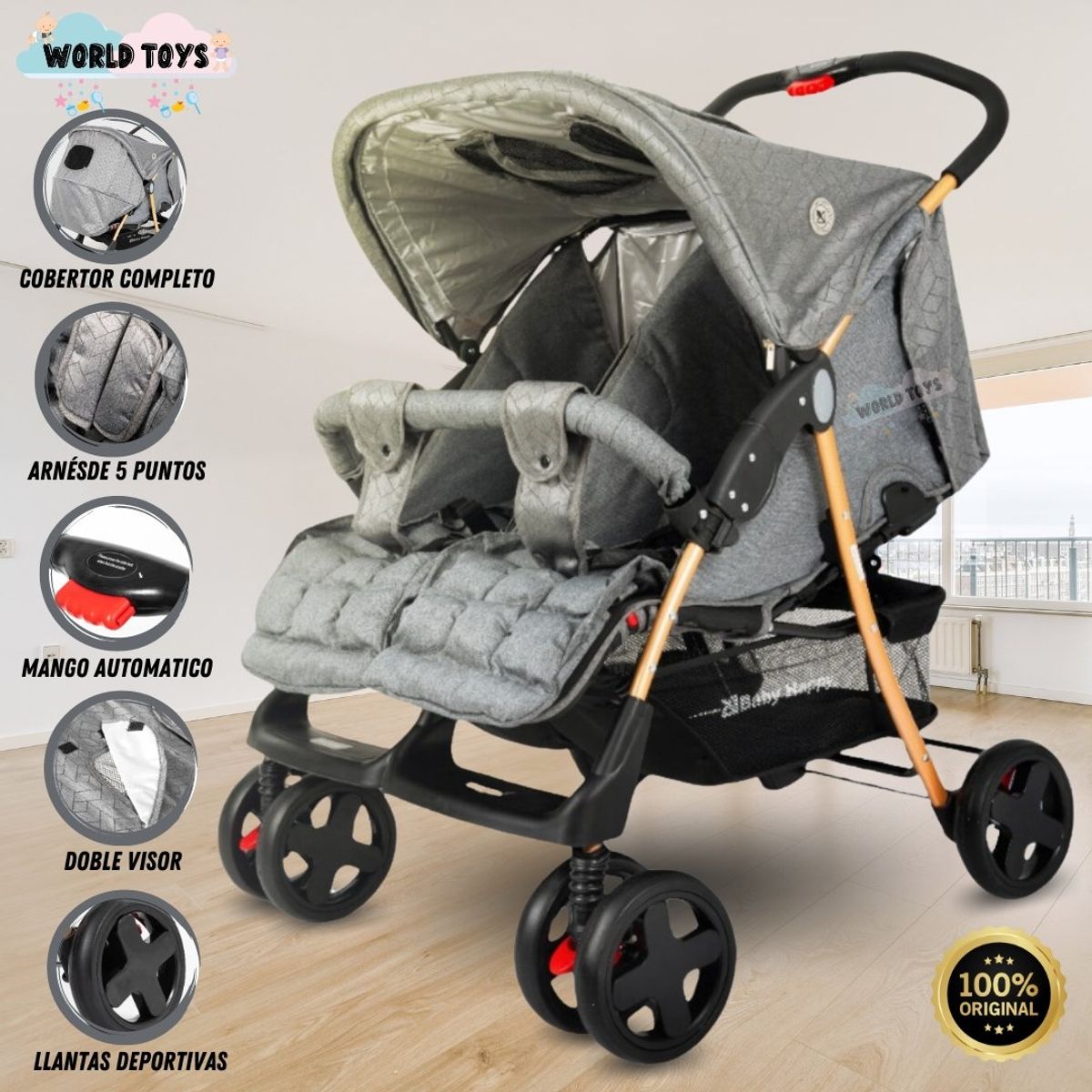 BABY HAPPY - Coche Cuna Mellicero «TWINS» Gray