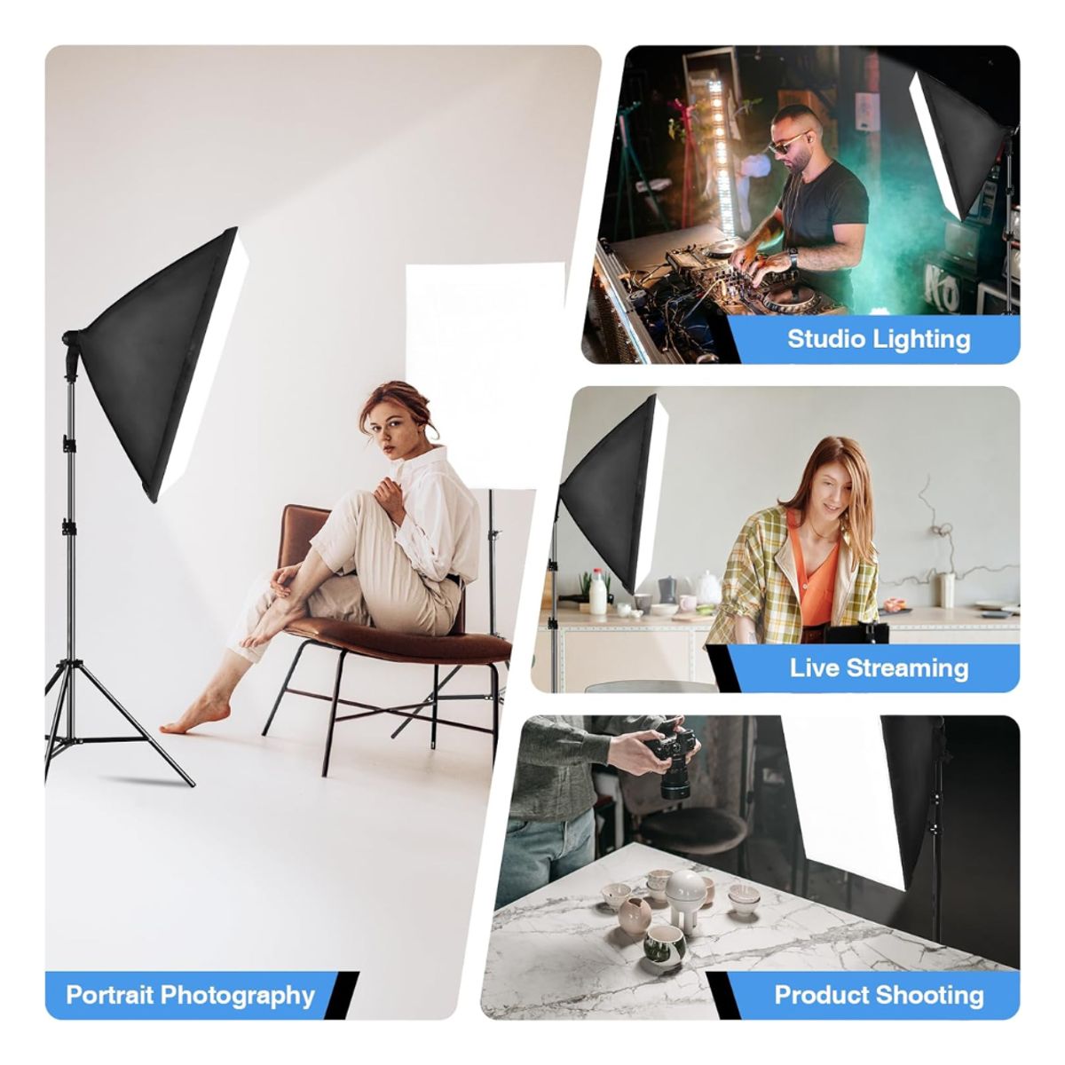 WEIFENG - Kit de iluminacion Weifeng de 2 Softbox de 4 Focos espiral 135 watts