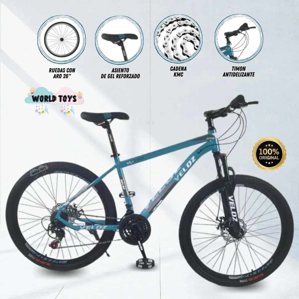 VELOX - Bicicleta Deportiva Aro 26 «CROMOLY» Blue Ice