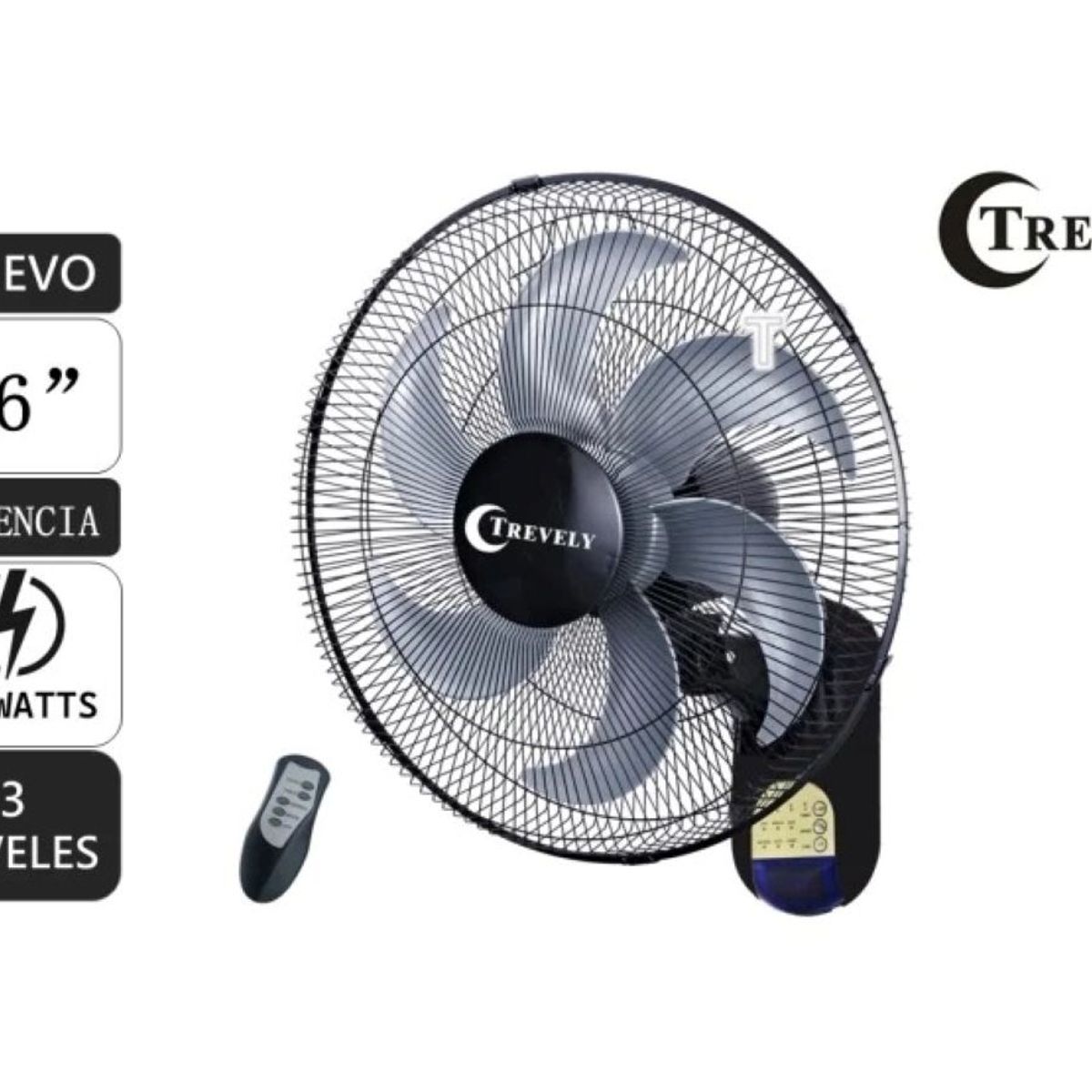 TREVELY - VENTILADOR DE PARED TREVELY VT-164 80 WATTS 16" CONTROL REMOTO