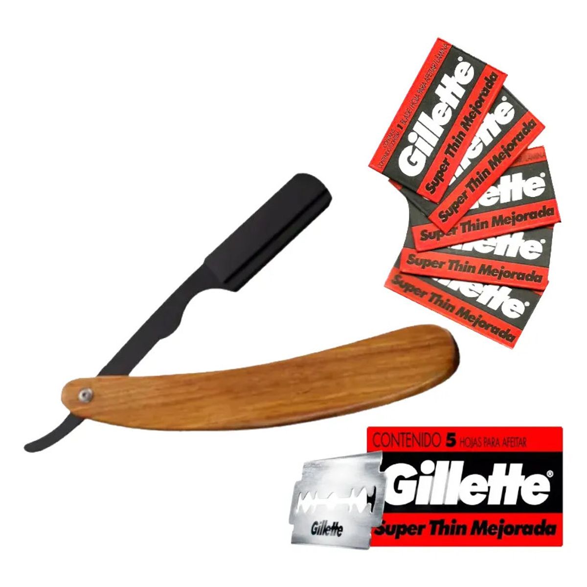 GENERICO - Navaja Afeitar Plegable 3 Cuerpos Acero Inox. Mango Madera