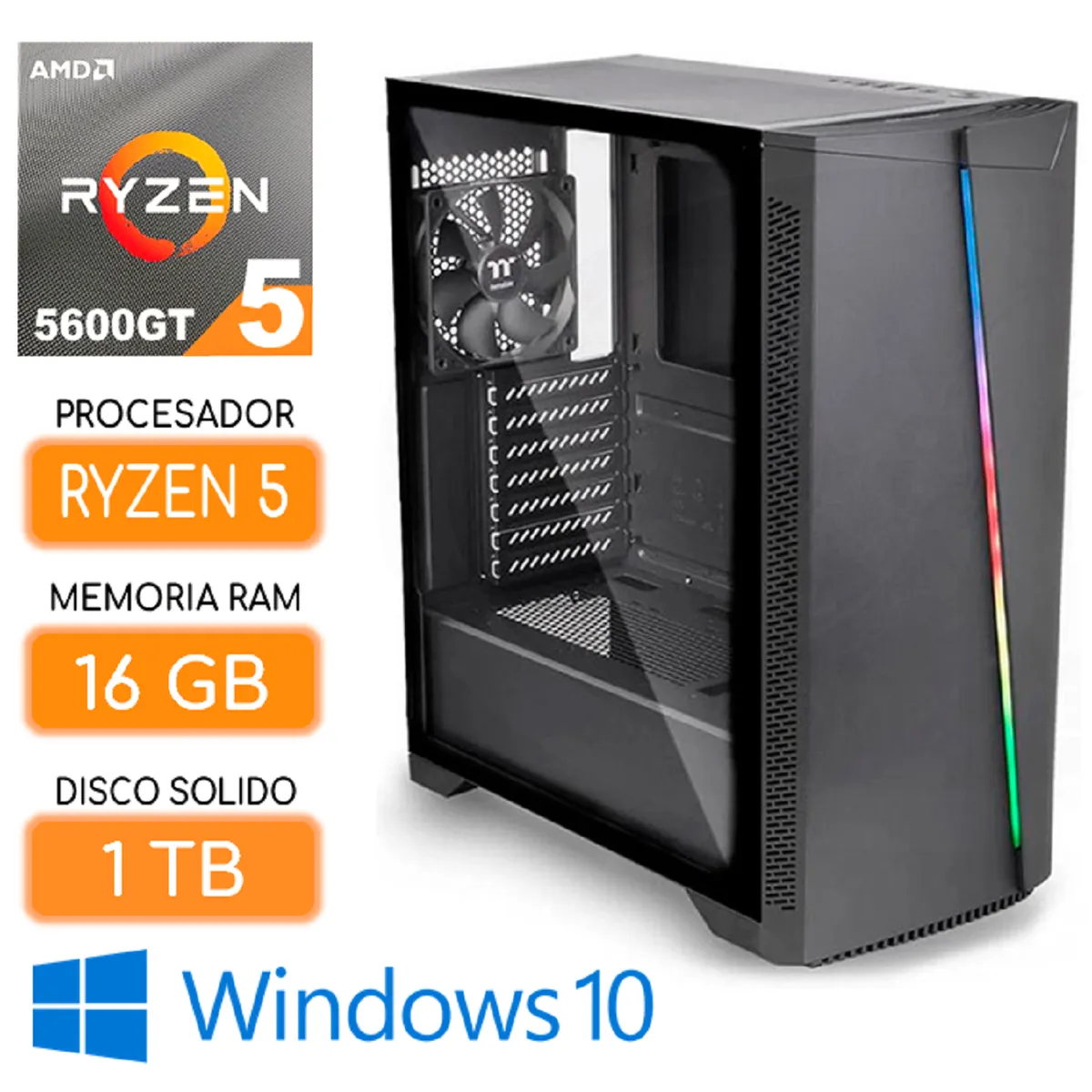 AMD - Computadora CPU AMD RYZEN 5 5600GT RAM 16Gb SSD 1tb Case 600w Windows