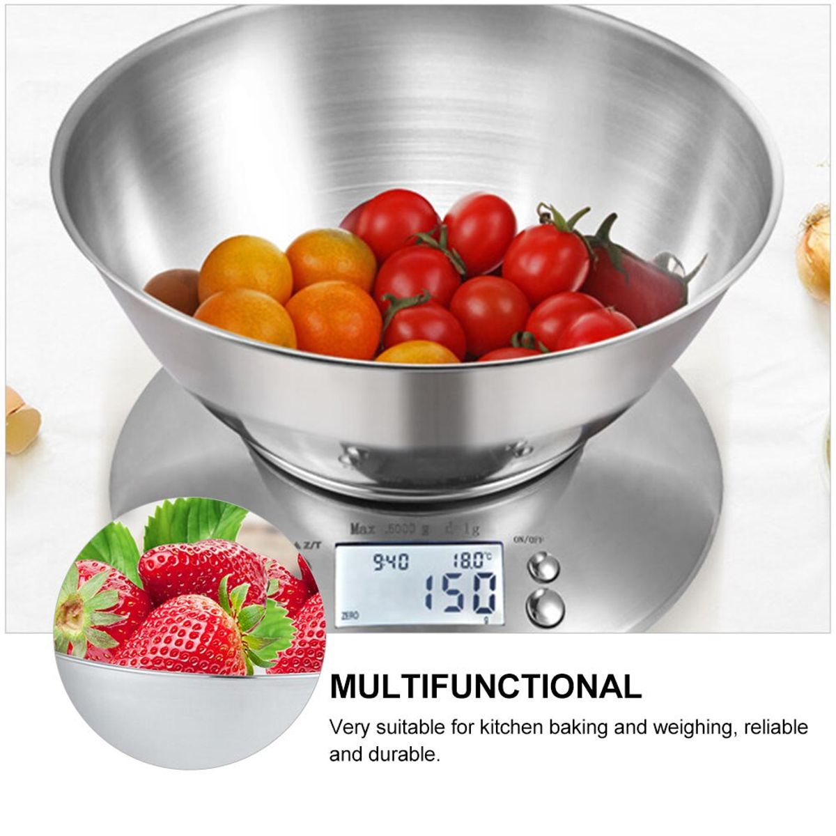 OEM - Balanza Gramera Digital 5kg Acero Inoxidable Temporizador Termómetro