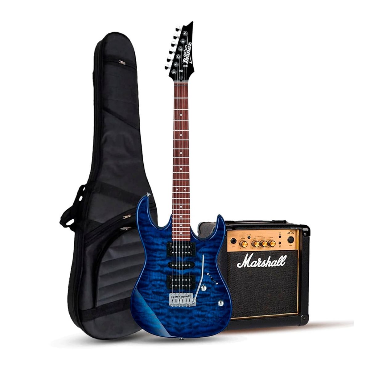 IBANEZ - GIO GRX70QA TRASPARENT BLUE BURST - MARSHALL 10W