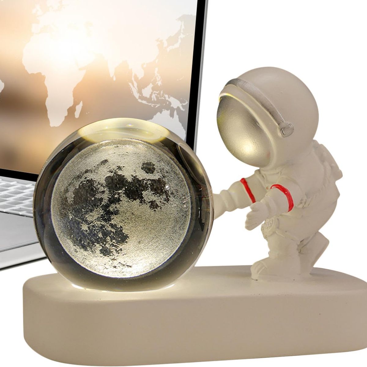 GENERICO - ESFERA CRISTAL 3D LÁMPARA MESA LUZ LED ASTRONAUTA ADORNO DECORATIVO
