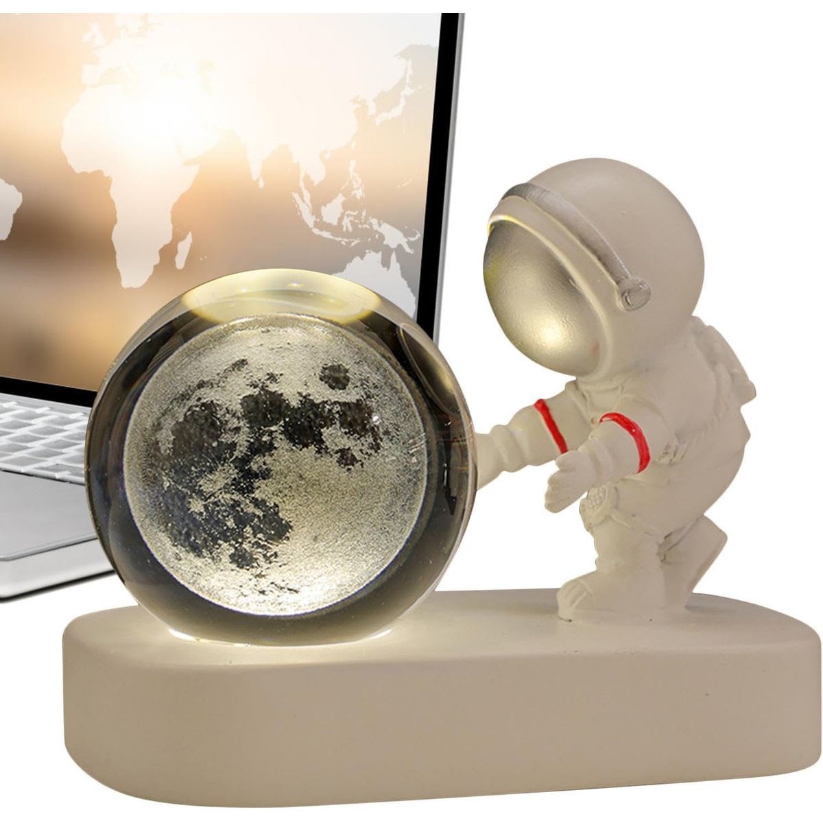 GENERICO - ESFERA CRISTAL 3D LÁMPARA MESA LUZ LED ASTRONAUTA ADORNO DECORATIVO