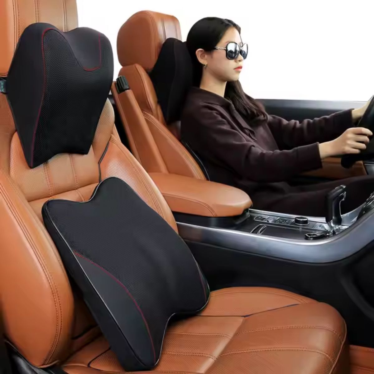 CARJOLLITY - Reposacabezas cojín lumbar ergonómico de lujo auto camioneta