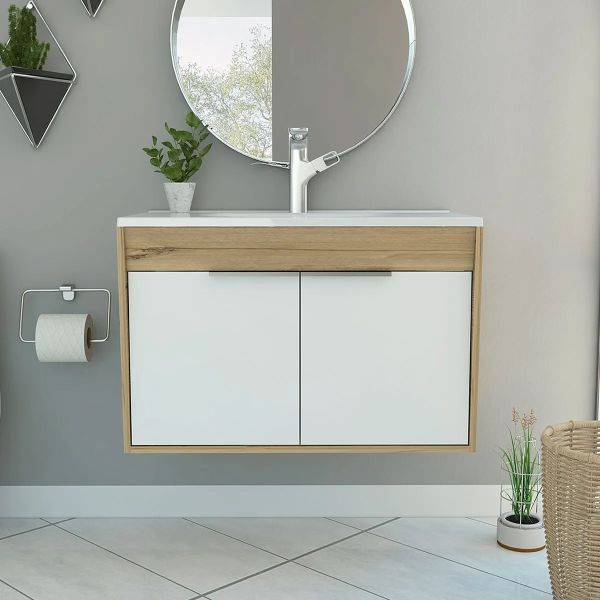 GENERICO - MUEBLE LAVAMANOS TORONTO 80 BLANCO-DUNA  - ENVÍO ARMADO Y MELAMINA 18mm