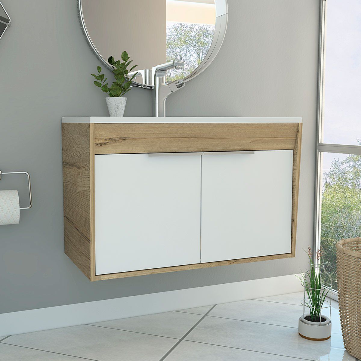 GENERICO - MUEBLE LAVAMANOS TORONTO 80 BLANCO-DUNA  - ENVÍO ARMADO Y MELAMINA 18mm