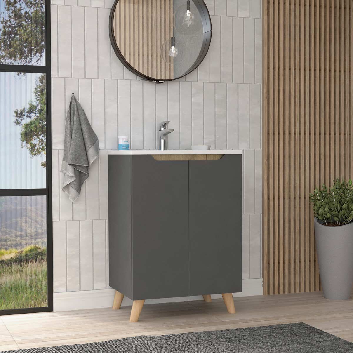 GENERICO - MUEBLE LAVAMANOS PORTO DUNA-PLOMO - ENVÍO ARMADO Y MELAMINA 18mm