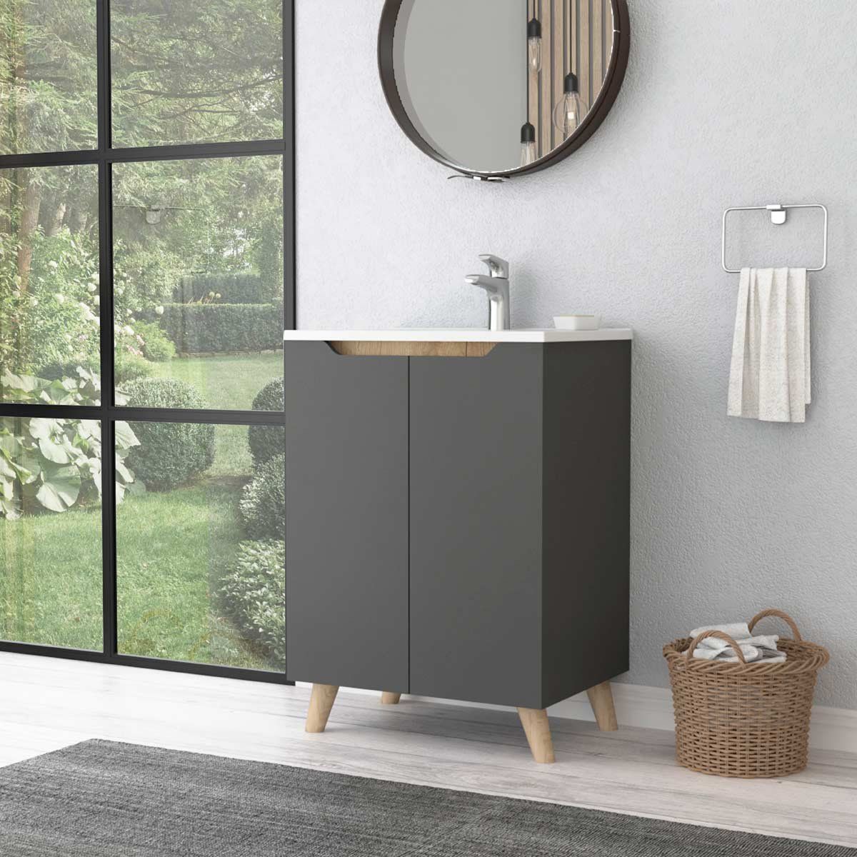 GENERICO - MUEBLE LAVAMANOS PORTO DUNA-PLOMO - ENVÍO ARMADO Y MELAMINA 18mm