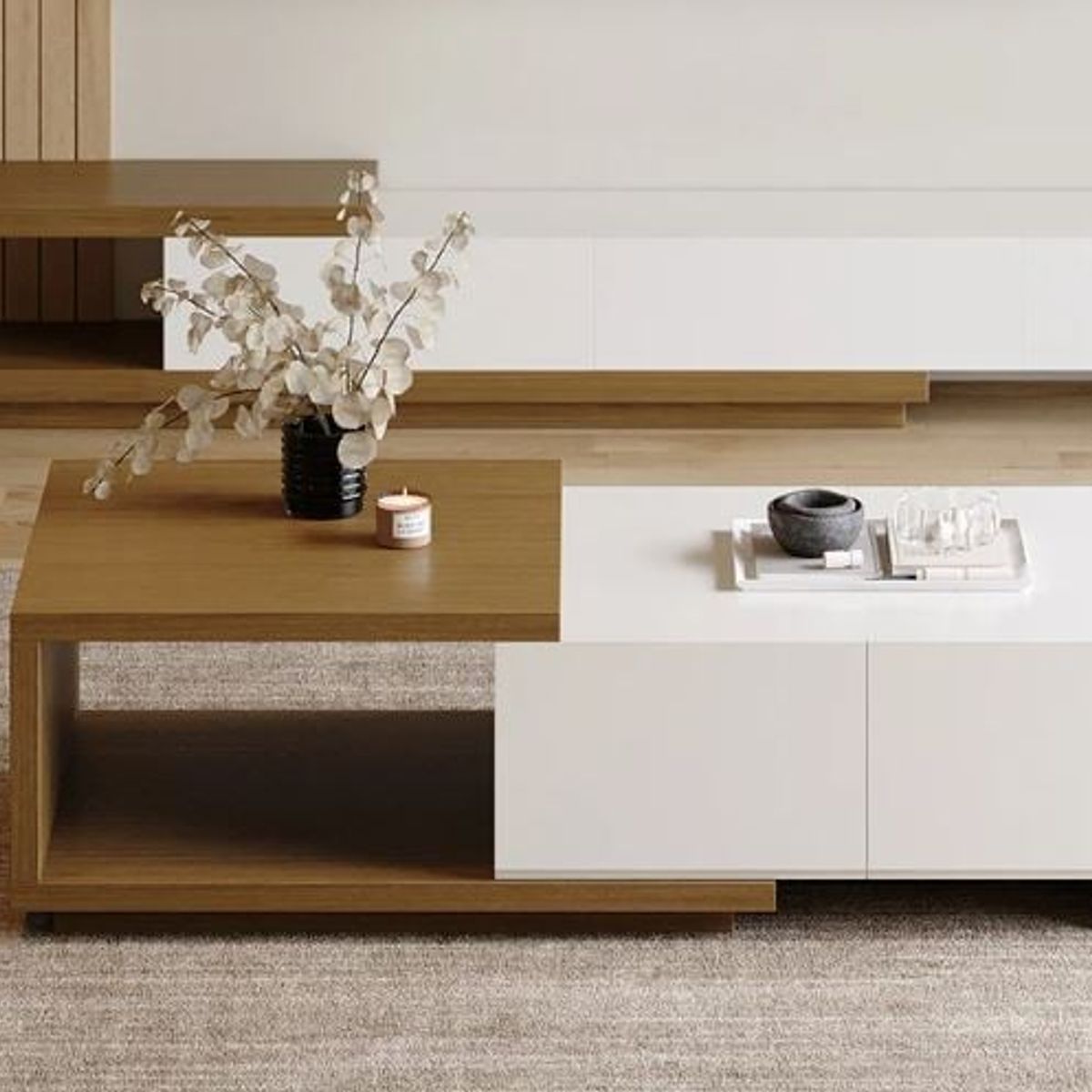 GENERICO - Mesa de Centro Rass - Marrón y Blanco