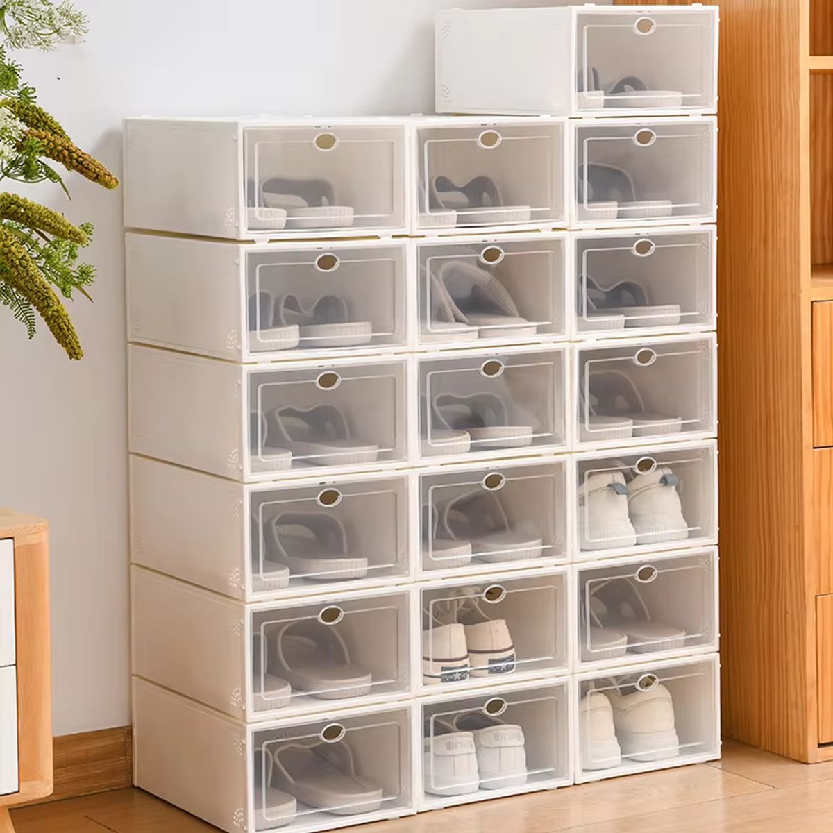 GENERICO - Set x 24 Organizador Cajas Apilables Protectoras de Zapatos De Material Ligero - Blanco