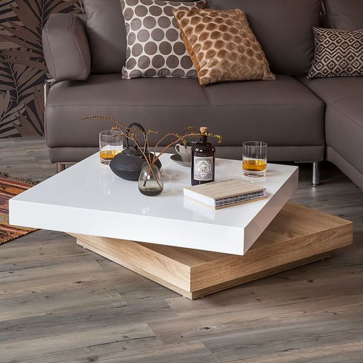 GENERICO - Mesa de Centro Girat - Marrón y Blanco