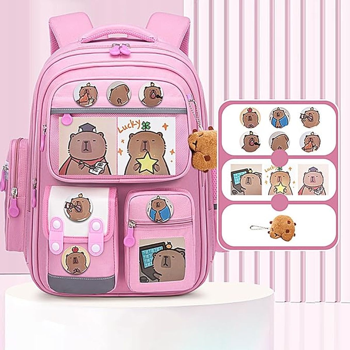 GENERICO - Mochila Escolar Capibara Multifuncional Impermeable T Oficio Rosado