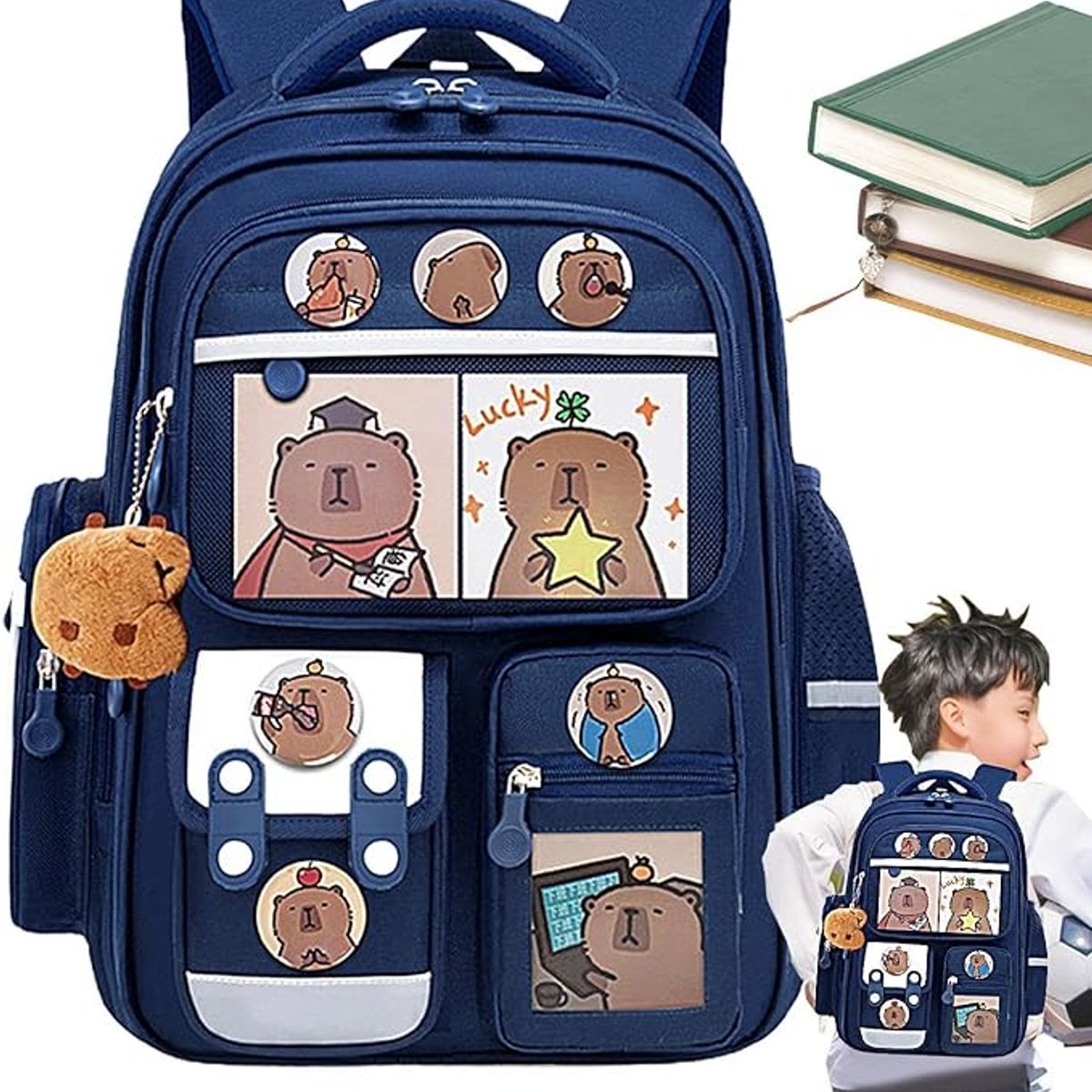 GENERICO - Mochila Escolar Capibara Multifuncional Impermeable T Oficio Azul