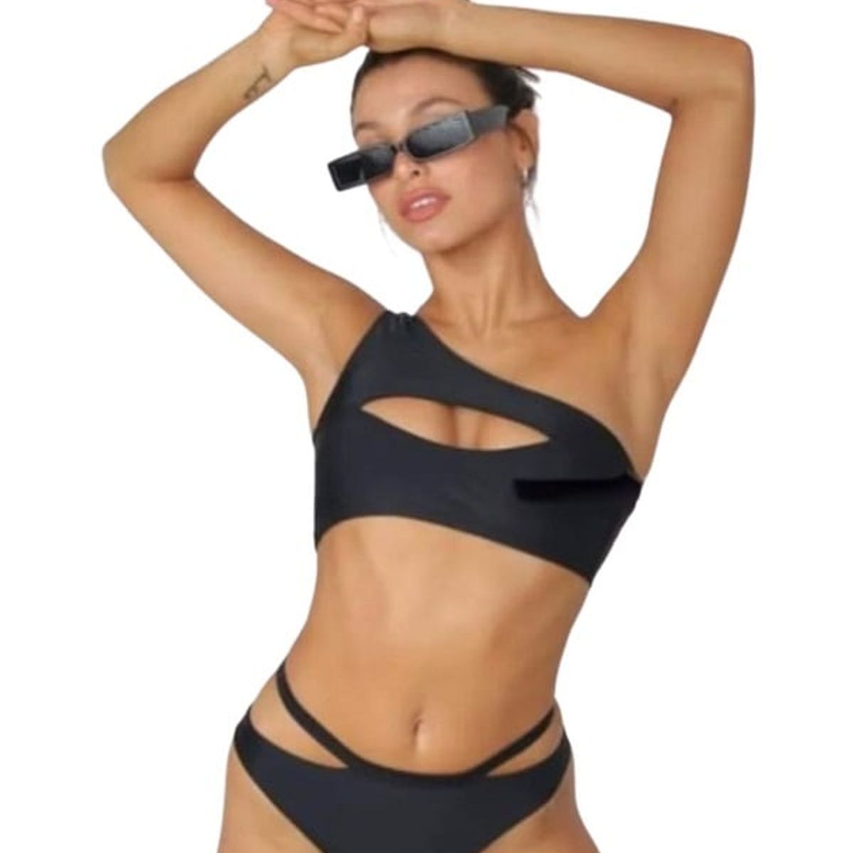 GENERICO - BIKINI DOS PIEZAS ASIMETRICO NEGRO TALLA MEDIUM
