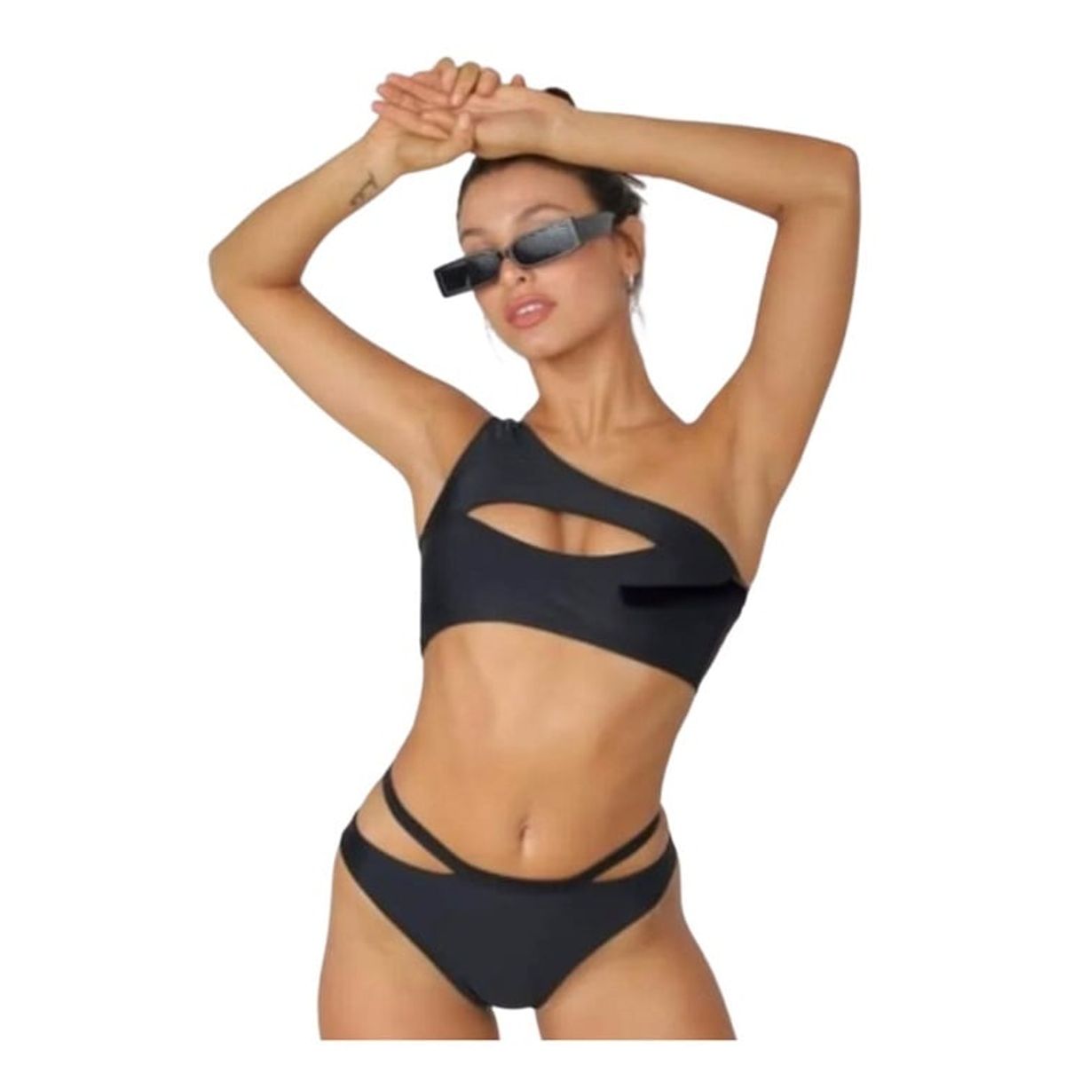 GENERICO - BIKINI DOS PIEZAS ASIMETRICO NEGRO TALLA MEDIUM