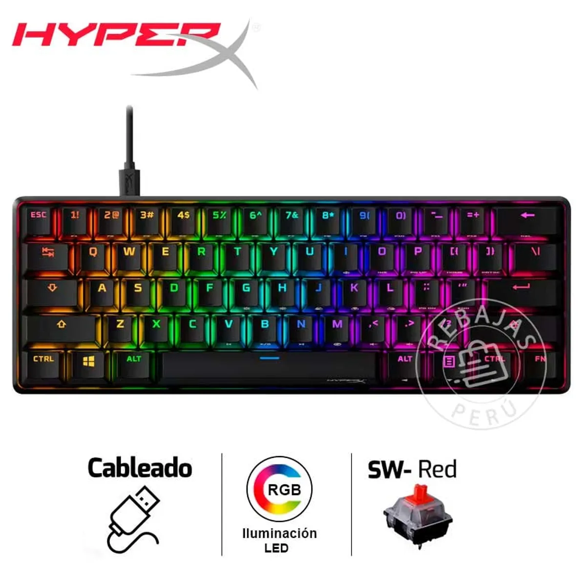 HYPERX - HyperX Alloy Origins 60 Teclado Mecánico Compacto RGB con Switches HX