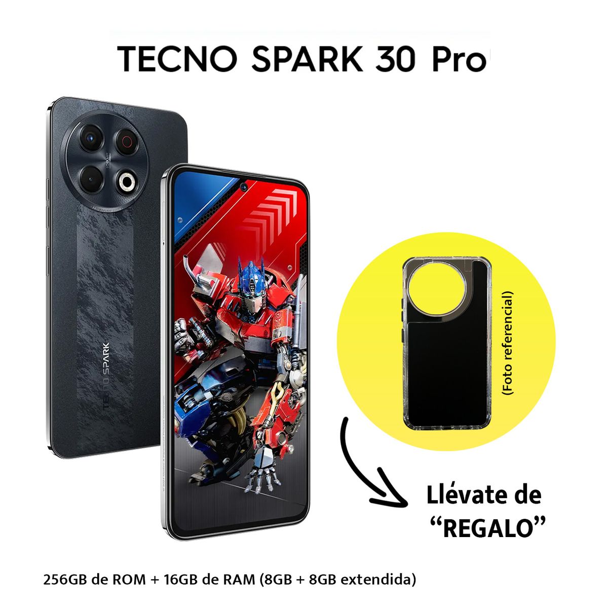 TECNO MOBILE - TECNO SPARK 30 PRO  8GB RAM 256GB COLOR OBSIDIAN EDGE CON ESTUCHE DE REGALO