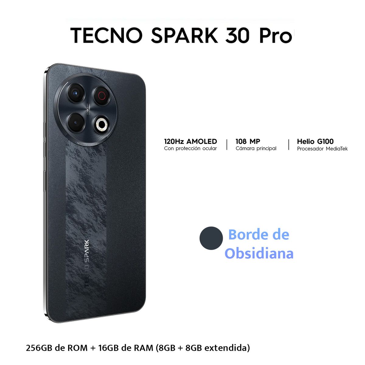 TECNO MOBILE - TECNO SPARK 30 PRO  8GB RAM 256GB COLOR OBSIDIAN EDGE CON ESTUCHE DE REGALO