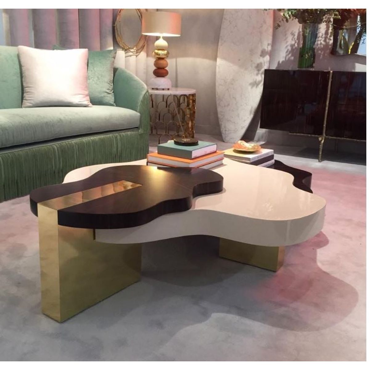 GENERICO - Mesa de Centro Floral - Marrón y Blanco