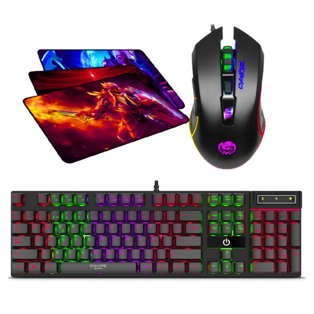 ENKORE - Kit Gamer 3 En 1: Teclado Gamer Bravio + Mouse Elektron +pad