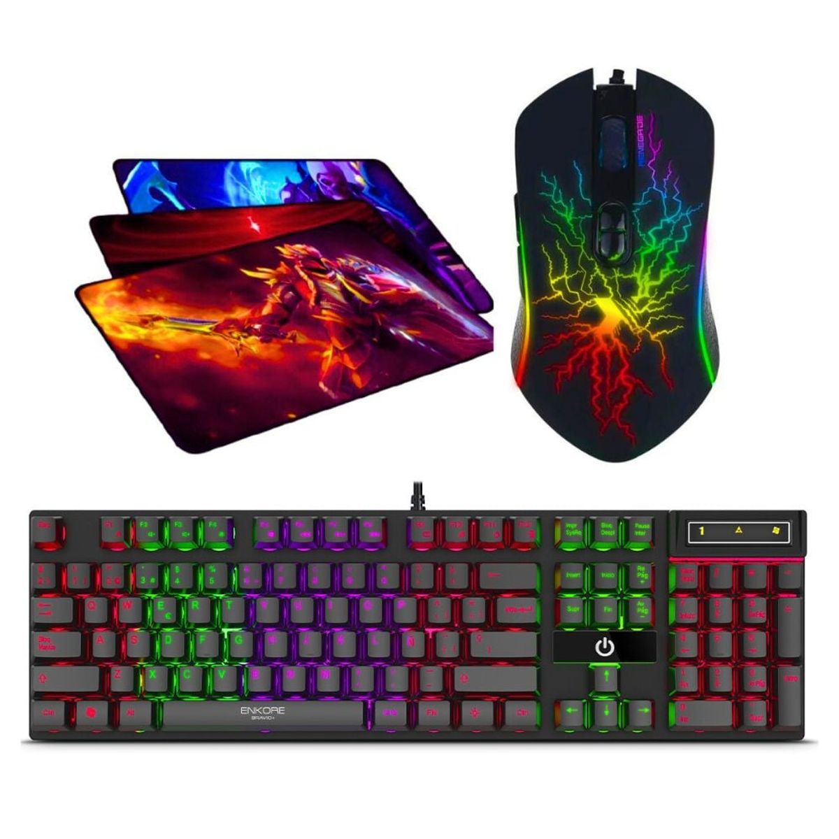 ENKORE - Kit Gamer 3 En 1: Teclado Gamer Bravio + Mouse Renegade +pad