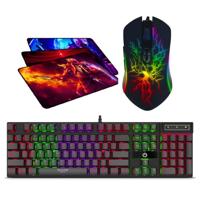 ENKORE - Kit Gamer 3 En 1: Teclado Gamer Bravio + Mouse Renegade +pad