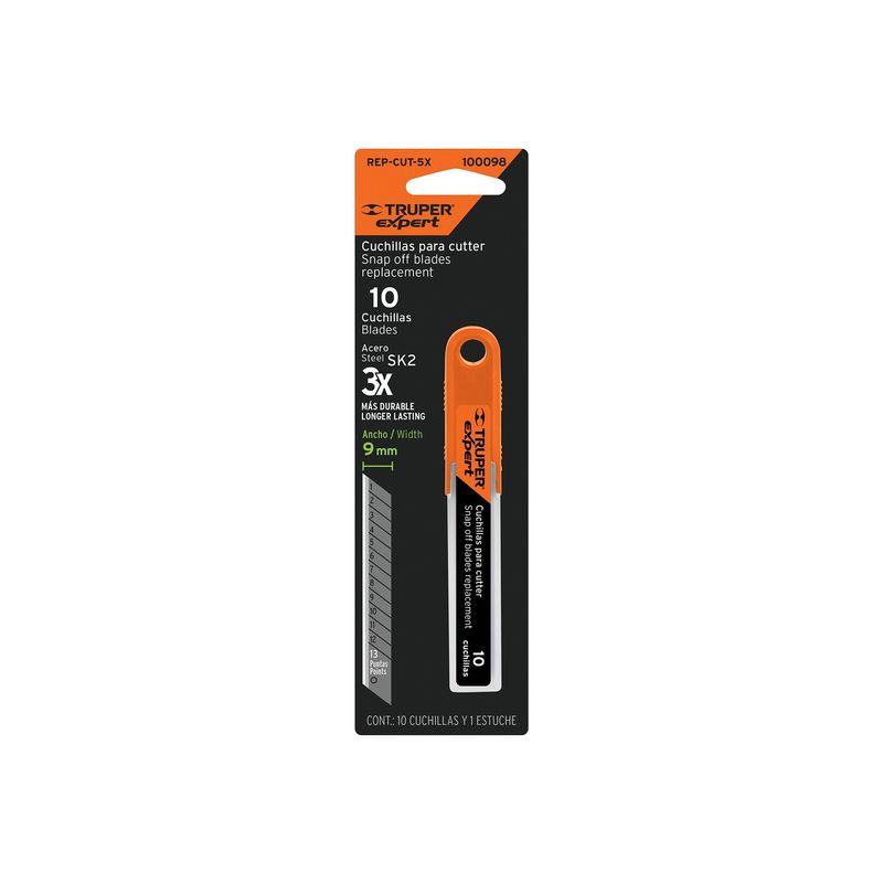TRUPER - Cuchilla Cutter Hoja de 9mm Acero SK2 x 10 Uni 100098 Truper Expert