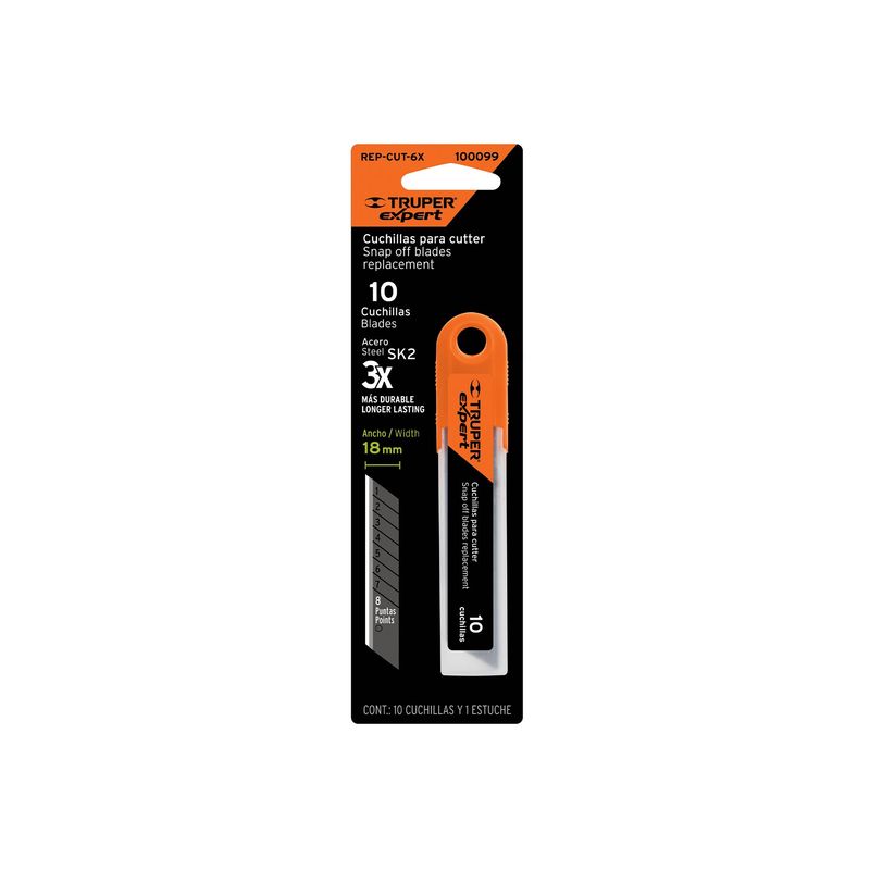 TRUPER - Cuchilla Cutter Hoja de 18mm Acero SK2 x 10 Uni 100099 Truper Expert