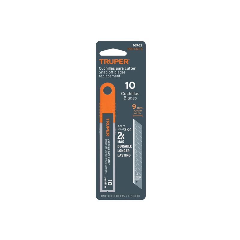 TRUPER - Cuchilla Cutter Hoja de 9mm Acero SK4 x 10 Uni 16962 Truper Expert
