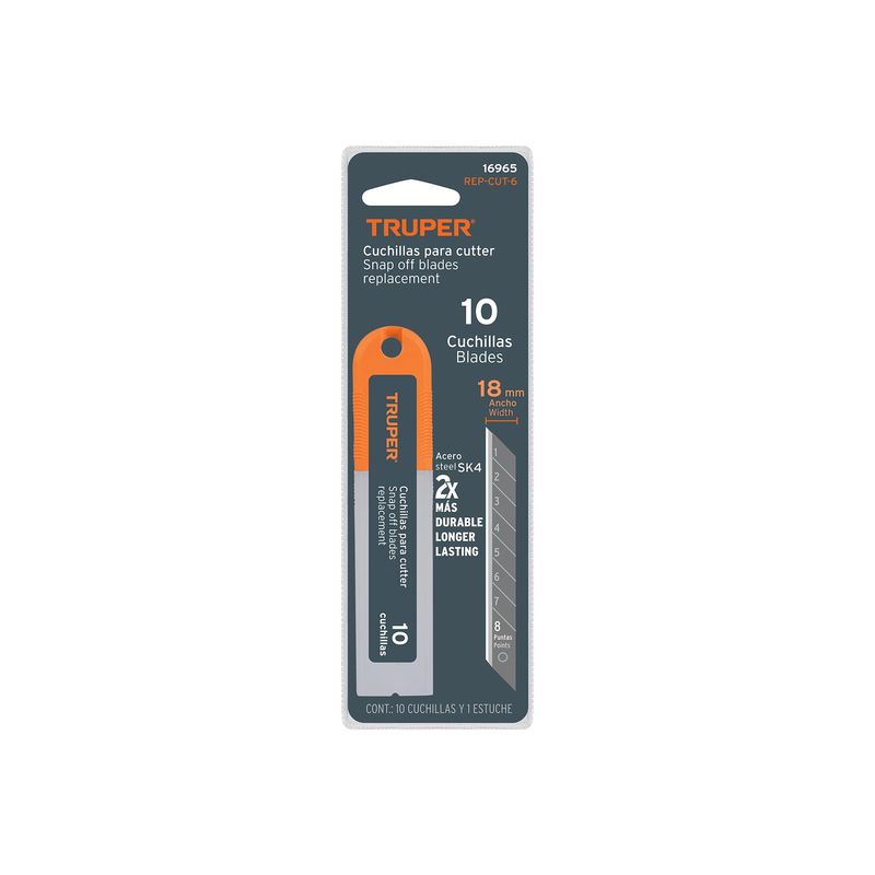 TRUPER - Cuchilla Cutter Hoja de 18mm Acero SK4 x 10 Uni 16965 Truper