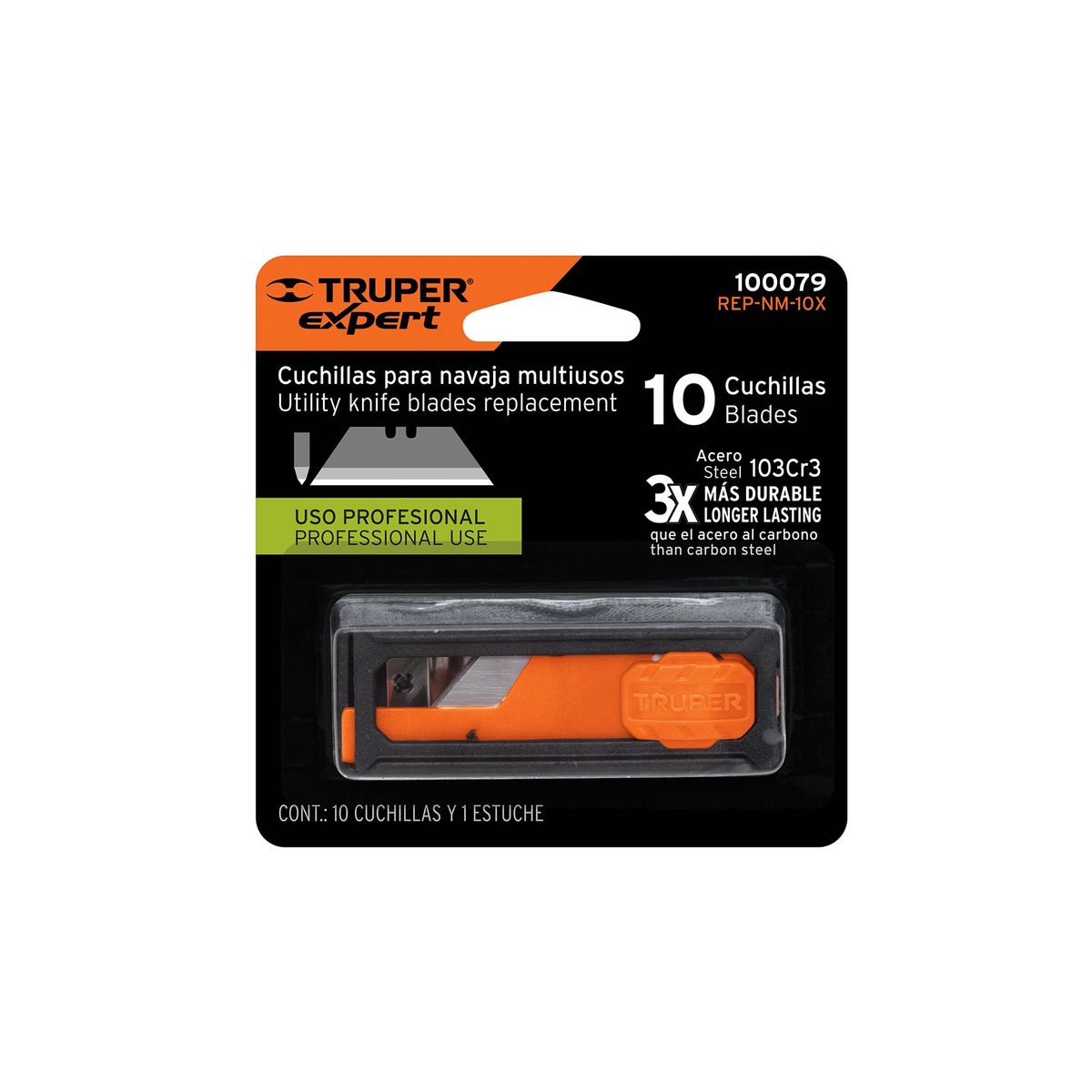 TRUPER - Cuchilla Cutter Hoja de 19mm Profesional x 10 Uni 100079 Truper Expert