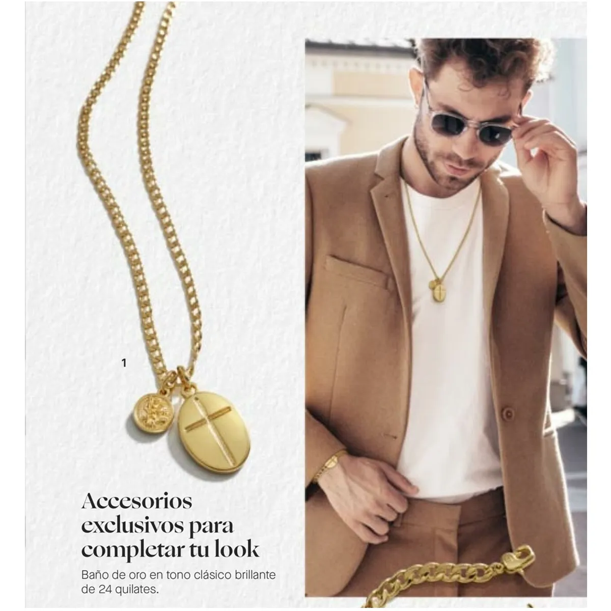 YANBAL - Cadena Collar CRISTO REY para Hombre Baño Oro Brillante 61cm Yanbal