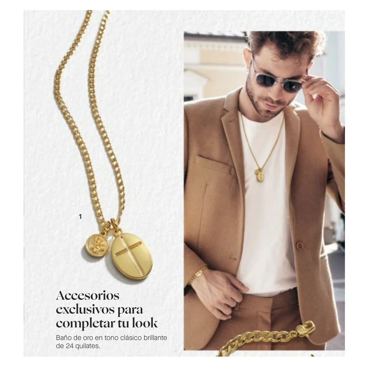 YANBAL - Cadena Collar CRISTO REY para Hombre Baño Oro Brillante 61cm Yanbal