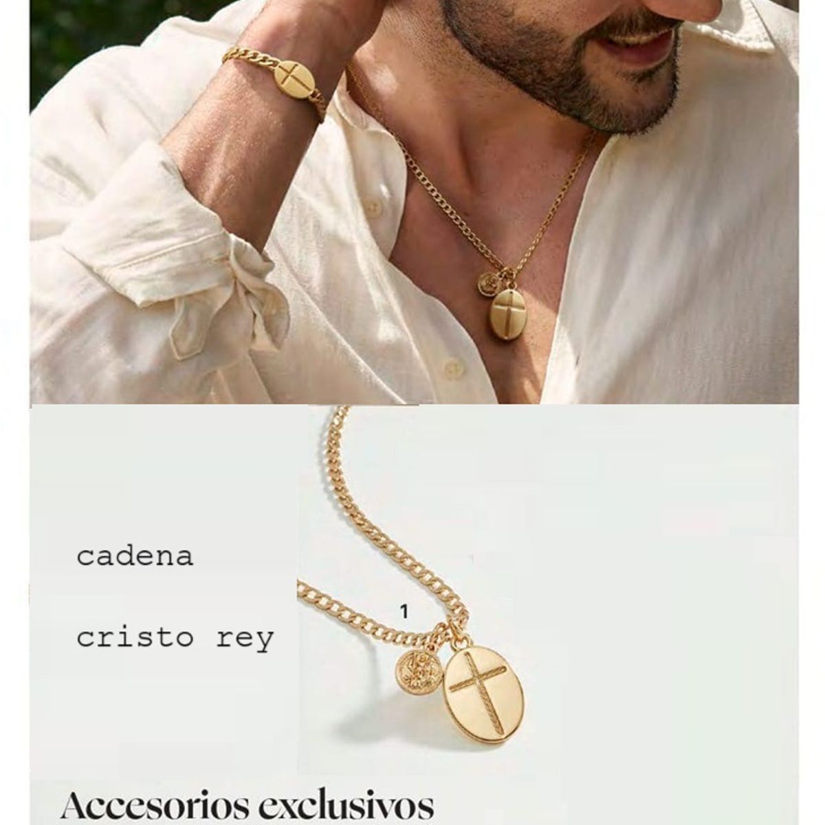 YANBAL - Cadena Collar CRISTO REY para Hombre Baño Oro Brillante 61cm Yanbal