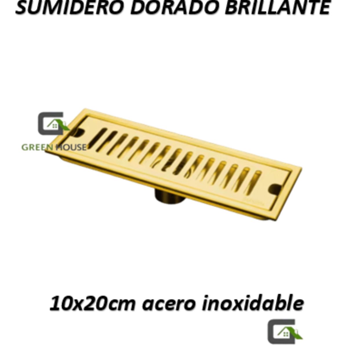 GREEN HOUSE - SUMIDERO DE ACERO SUS 304 RECTANGULAR 10 x 20 CM DORADO