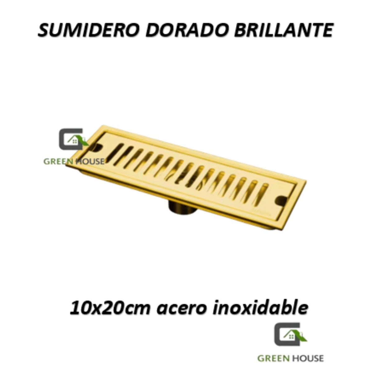 GREEN HOUSE - SUMIDERO DE ACERO SUS 304 RECTANGULAR 10 x 20 CM DORADO