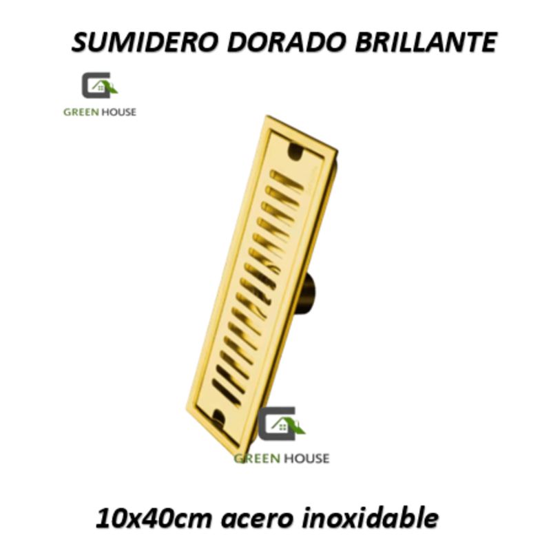 GREEN HOUSE - SUMIDERO DE ACERO SUS 304 RECTANGULAR 10 x 40 CM DORADO BRILLANTE