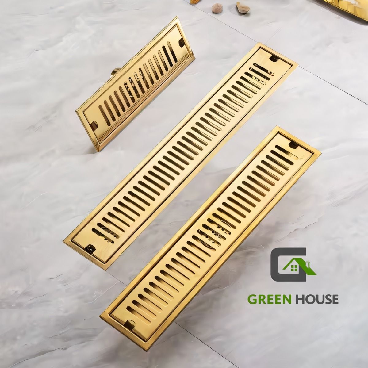 GREEN HOUSE - SUMIDERO DE ACERO SUS 304 RECTANGULAR 8 x 40 CM DORADO BRILLANTE