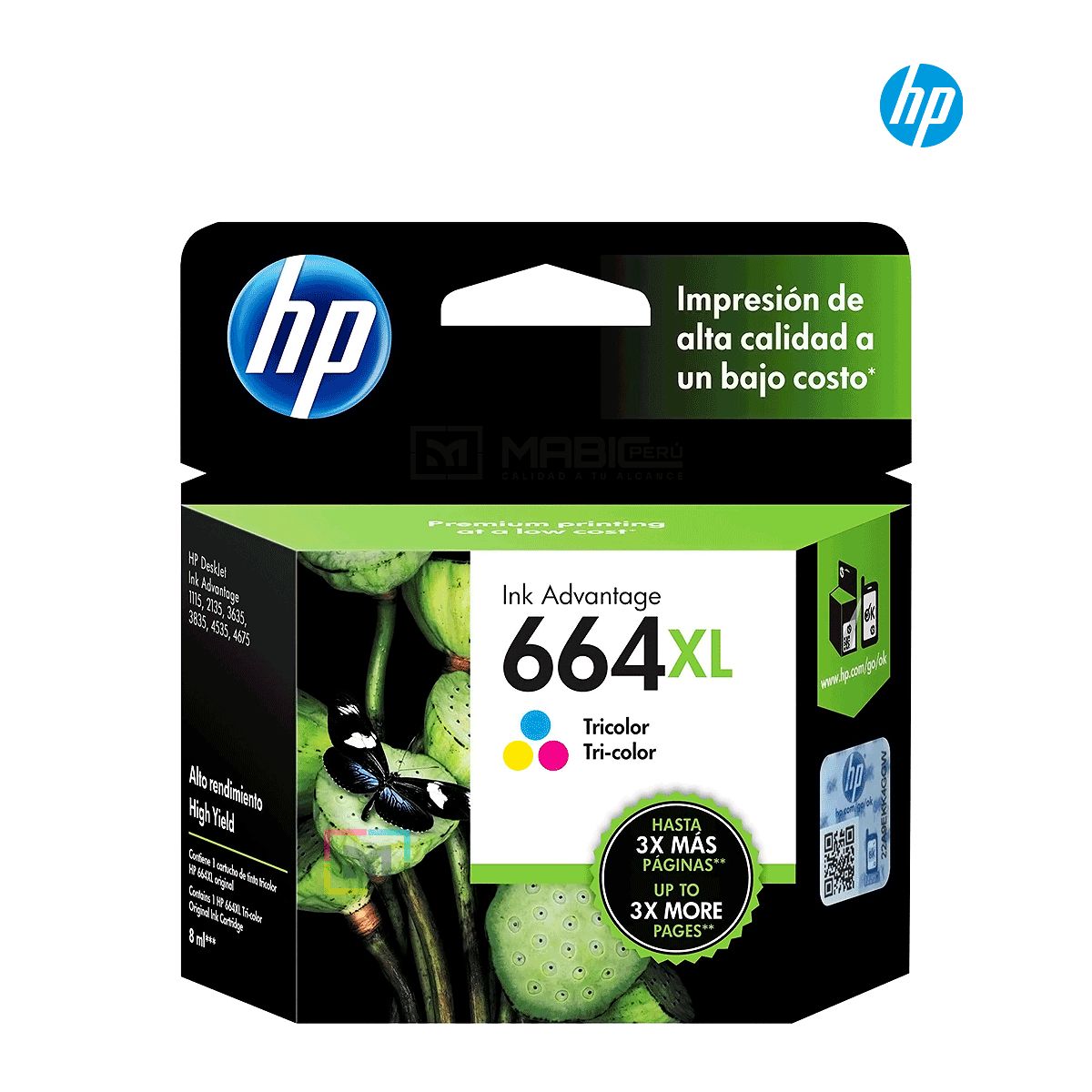 HP - Cartucho de Tinta HP 664XL Tricolor F6V30AL Original