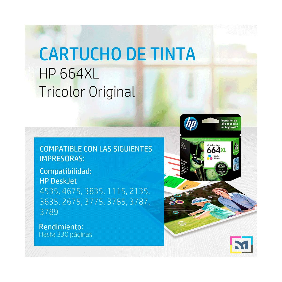HP - Cartucho de Tinta HP 664XL Tricolor F6V30AL Original